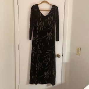 Gorgeous velvet fully nude lined long gown with wild flowers throughout.